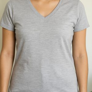 Polera Algodón Mujer Gris Claro Cuello V
