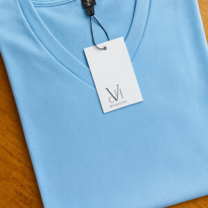 Polera Algodón Cuello V Celeste