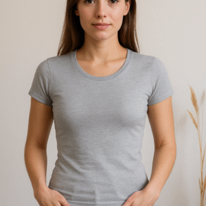 Polera Algodón Mujer Cuello Redondo Gris - Ajustado